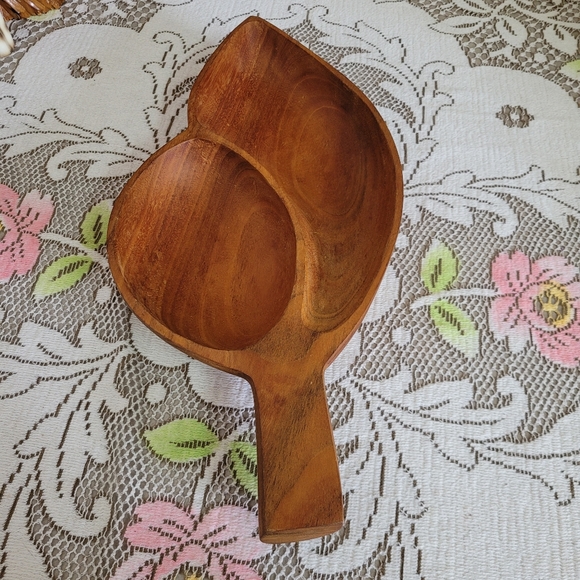Vintage Wioden Leaf Shapped Divided Tray, Made in Haiti